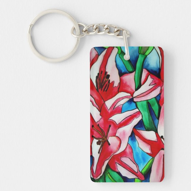 Pink Day lilies watercolour art keychain (Front)