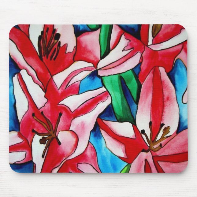 Pink day lily flowers mouse mat (Front)