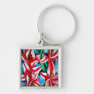 Pink Day lily watercolor art painting Key Ring