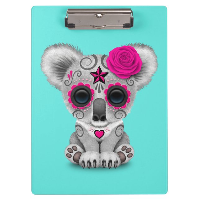 Pink Day of the Dead Baby Koala Clipboard (Front)