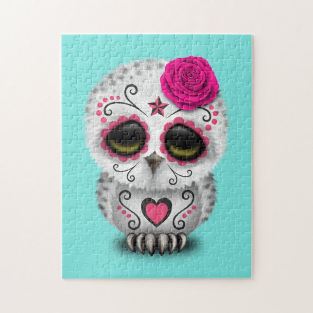 Pink Day of the Dead Baby Owl Jigsaw Puzzle (Vertical)