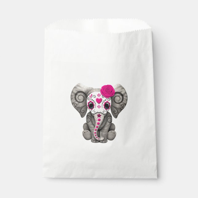 Pink Day of the Dead Elephant Favour Bags (Front)