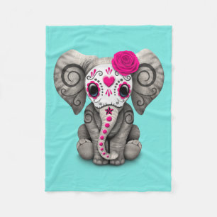 Pink Day of the Dead Elephant Fleece Blanket