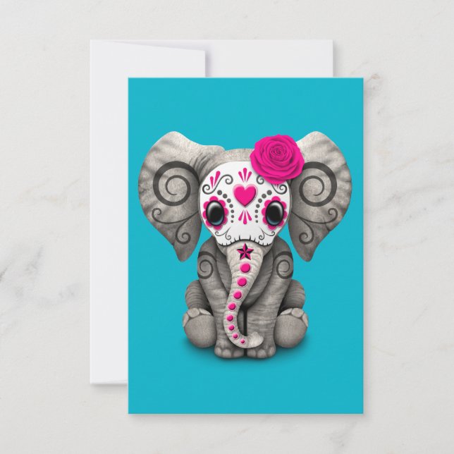 Pink Day of the Dead Sugar Skull Baby Elephant (Front)