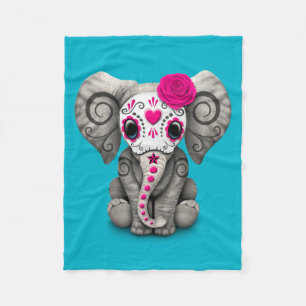 Pink Day of the Dead Sugar Skull Baby Elephant Fleece Blanket