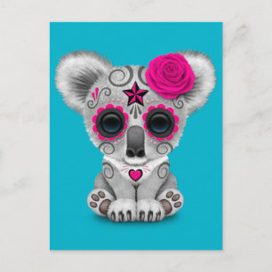 Pink Day of the Dead Sugar Skull Baby Koala Postcard