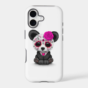 Pink Day of the Dead Sugar Skull Panda on White