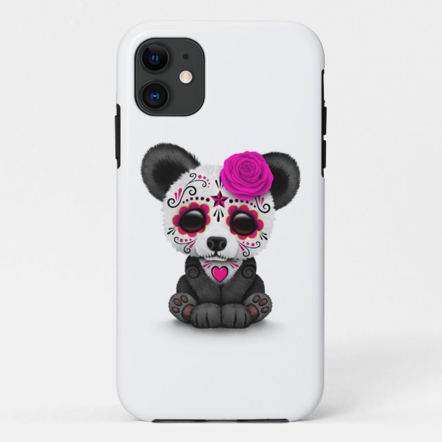 Pink Day of the Dead Sugar Skull Panda on White Case-Mate iPhone Case (Back)
