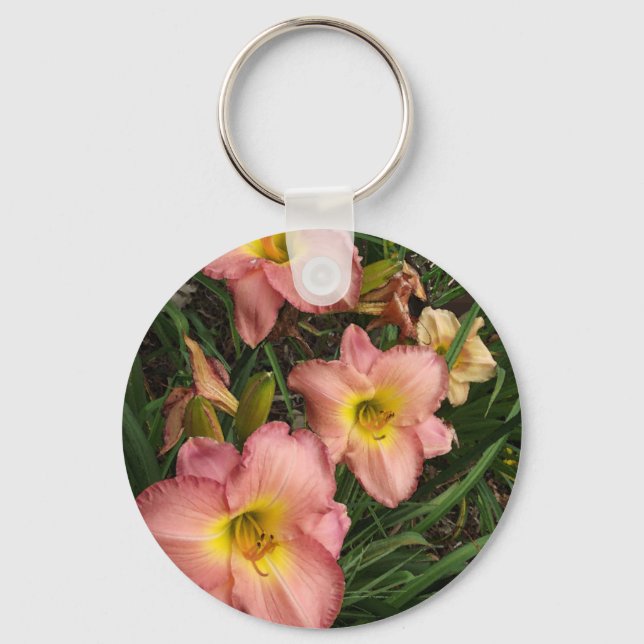 Pink Daylilies Key Ring (Front)