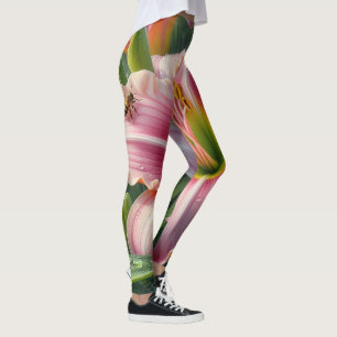 Pink Daylily Floral Leggings
