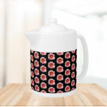 Pink Daylily Floral Pattern on Black Teapot<br><div class="desc">White ceramic teapot with lid that features the photo image of a pink Daylily bloom on a black background and printed in a repeating pattern. A lovely,  floral design!</div>