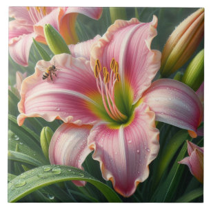 Pink Daylily Floral Tile