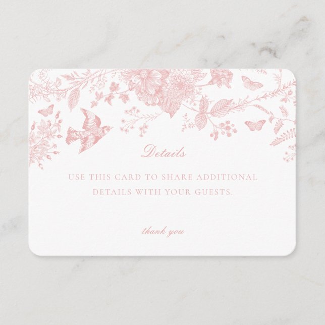 Pink De Toile Jouy Details Card Invitation Insert (Front)