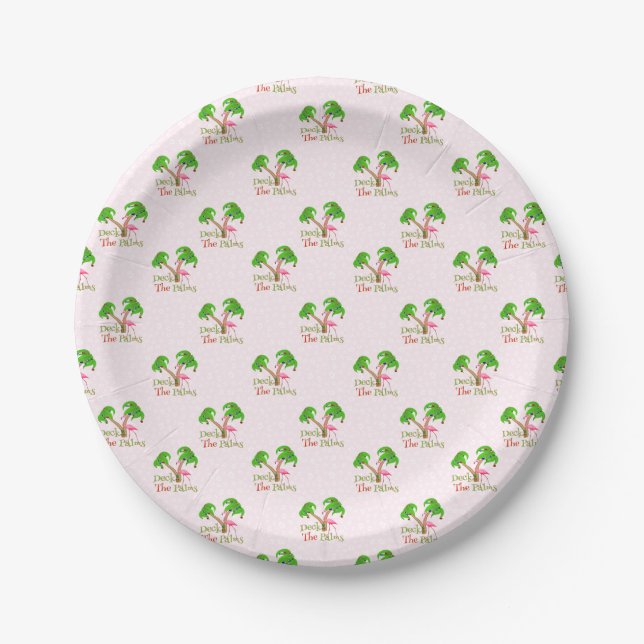 Pink Deck The Palms Tropical Christmas Santa Flami Paper Plate (Front)