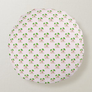 Pink Deck The Palms Tropical Christmas Santa Flami Round Cushion