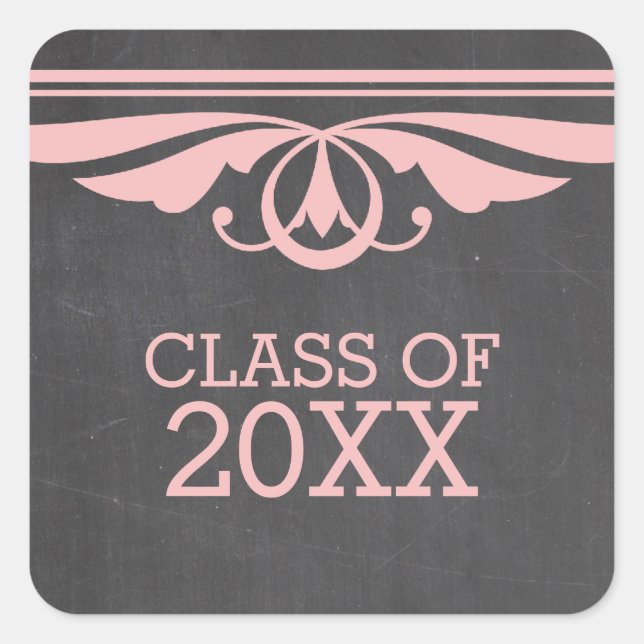 Pink Deco Chalkboard Graduation Stickers (Front)