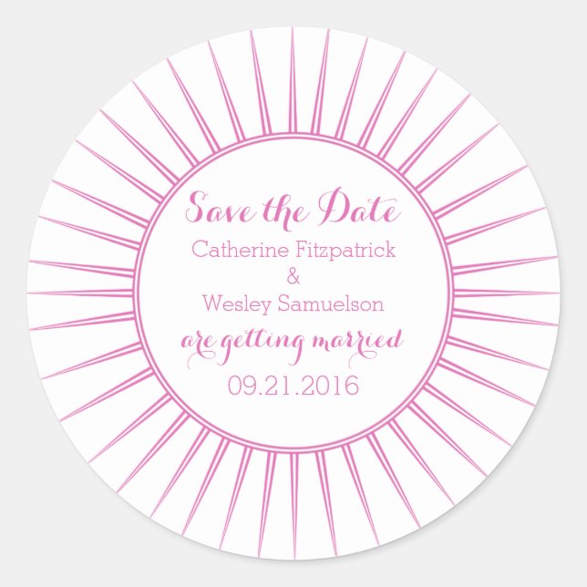 Pink Deco Retro Save the Date Stickers (Front)