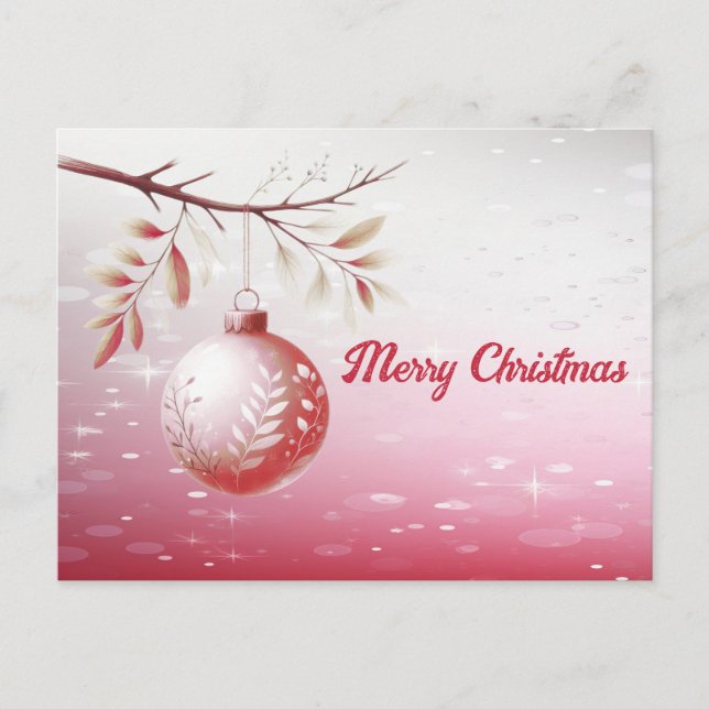 Pink Decorative Ball Holiday Christmas Postcard (Front)