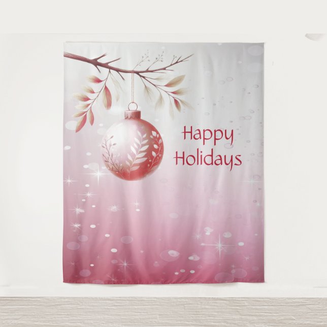 Pink Decorative Christmas Ball Holiday Backdrop Tapestry (Front)