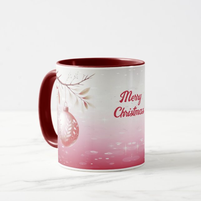 Pink Decorative Christmas Ball Holiday Mug (Front Left)
