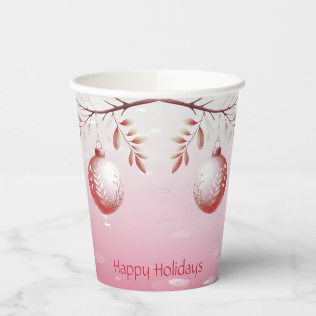 Pink Decorative Christmas Ball Holiday Paper Cups (Left)