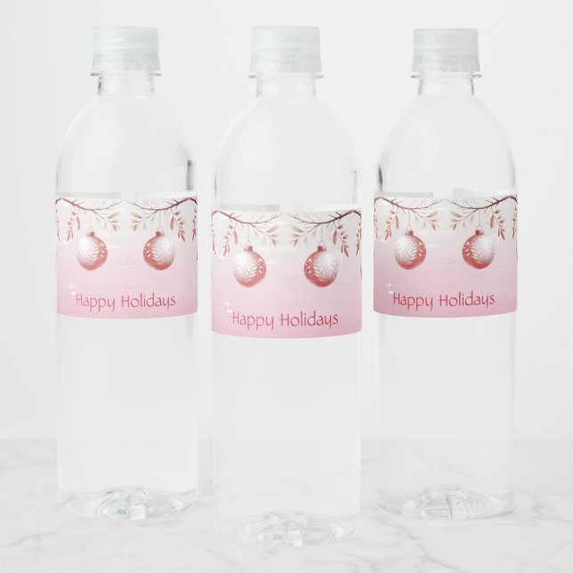 Pink Decorative Christmas Ball Holiday Water Bottle Label (Bottles)