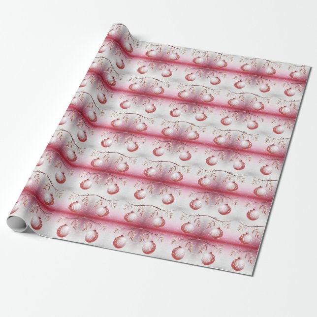 Pink Decorative Christmas Ball Wrapping Paper (Unrolled)