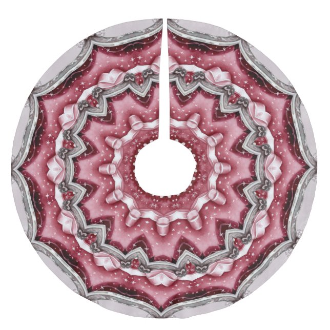 Pink Decorative Christmas Holiday Tree Skirt (Front)