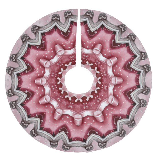 Pink Decorative Christmas Holiday Tree Skirt (Front)