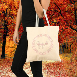 Pink Decorative Circle Personalise Monogram Tote Bag