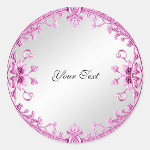 Pink Decorative Floral Classic Round Sticker