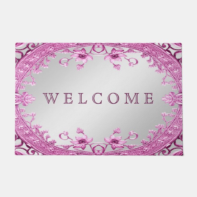 Pink Decorative Floral Doormat (Front)