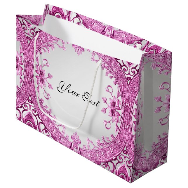 Pink Decorative Floral Gift Bag (Front Angled)