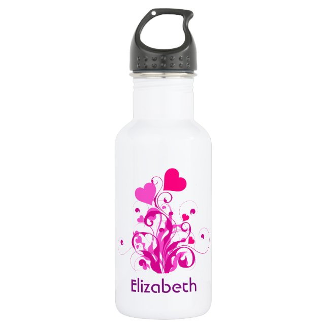 Pink Decorative Hearts with Swirls and Curls 532 Ml Water Bottle (Front)