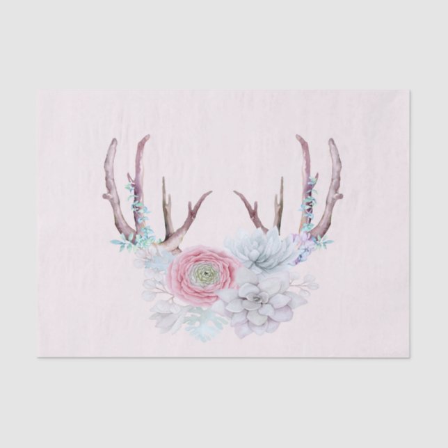 Pink Deer Antlers Flowers Succulent Garden Tissue Paper (Front)