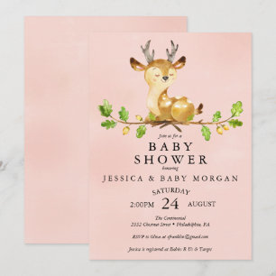 Pink Deer Baby Shower Invitation Baby Shower Card