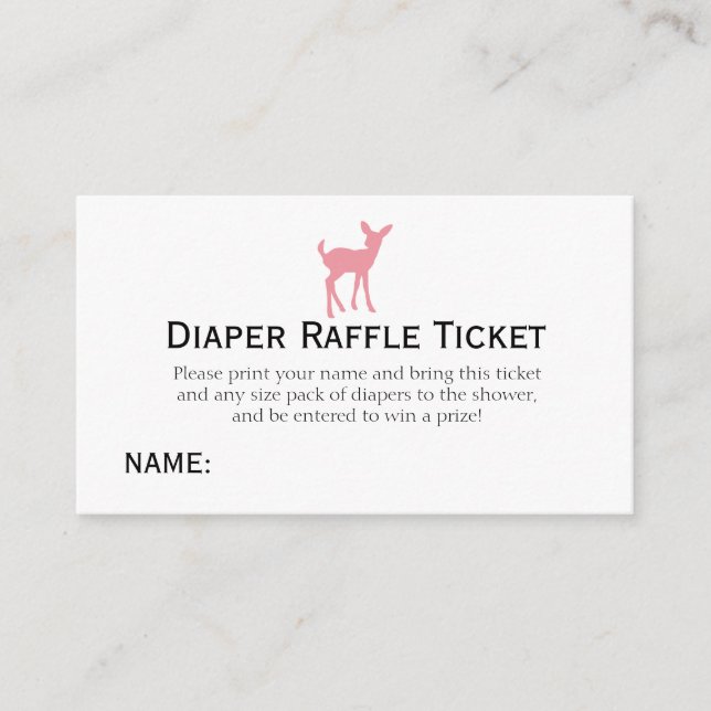 Pink Deer Diaper Raffle Ticket Girls Baby Shower Enclosure Card (Front)