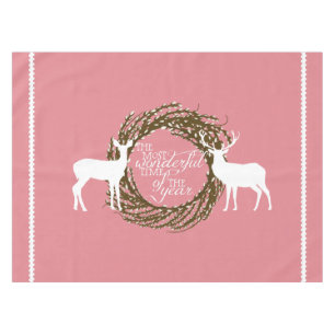 Pink Deer Most Wonderful Time Wreath Tablecloth