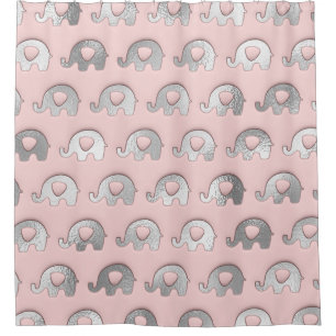 Pink Delicate Baby Elephants Silver Grey Shower Curtain