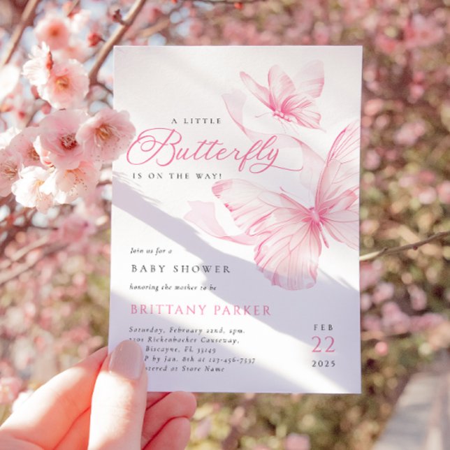 Pink Delicate Butterfly Baby Shower Invitation (Creator Uploaded)