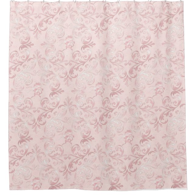 Pink Delicate Damask Pattern Luxury Shower Curtain (Front)