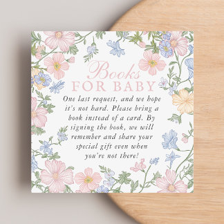 Pink Delicate Vintage Floral Books for Baby Enclosure Card