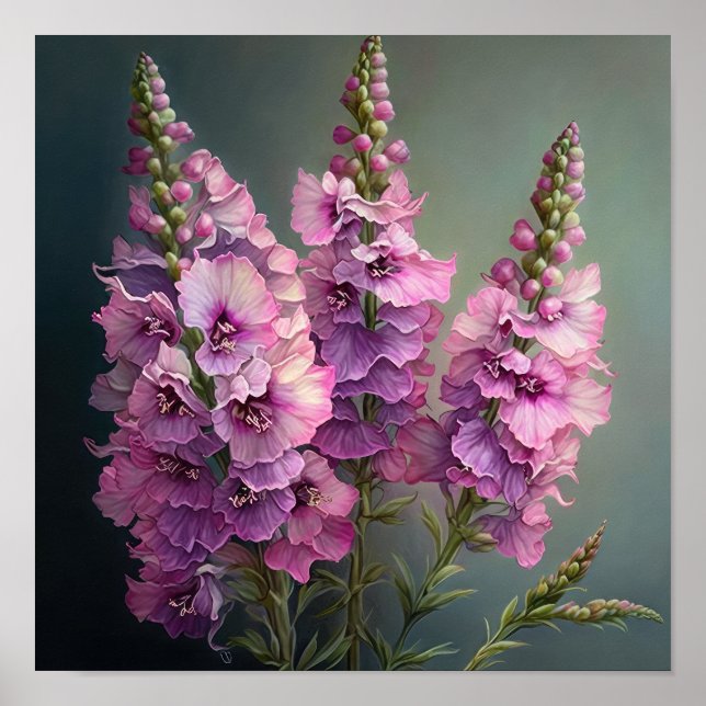 Pink Delphinium Flower Art Print Poster (Front)