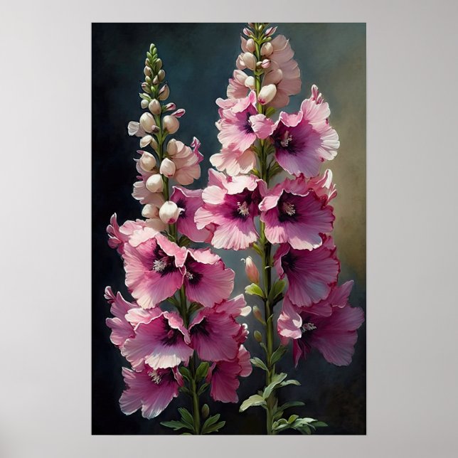 Pink Delphinium Flower Art Print Poster (Front)