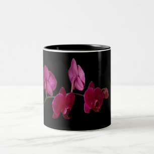 Pink Dendrobium Orchid on Black - Customised Two-Tone Coffee Mug