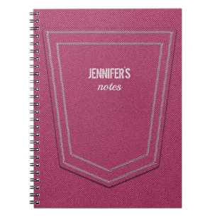Pink Denim Jeans Texture Name Personalised Notebook