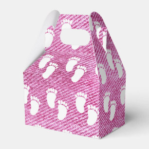 Pink Denim Print Baby Shower Footprint Pattern Favour Box