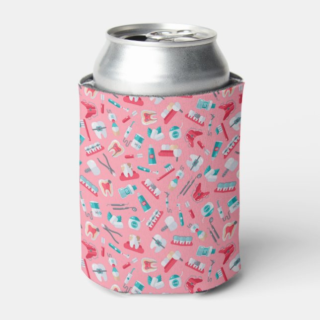 Pink Dental Pattern Can Cooler (Can Front)