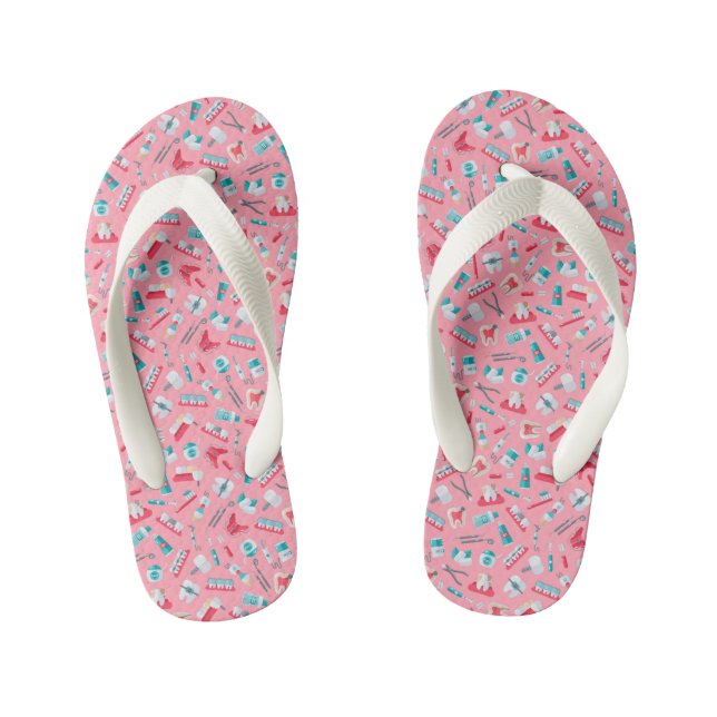 Pink Dental Pattern Kid's Flip Flops (Footbed)