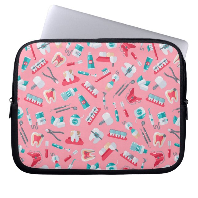 Pink Dental Pattern Laptop Sleeve (Front)